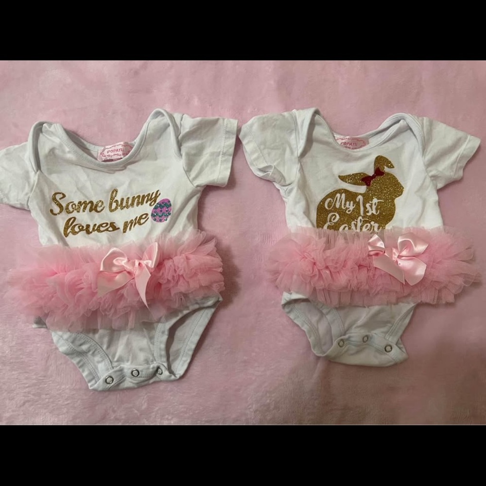 White and Pink Easter Baby Onesies 3 to 6 months